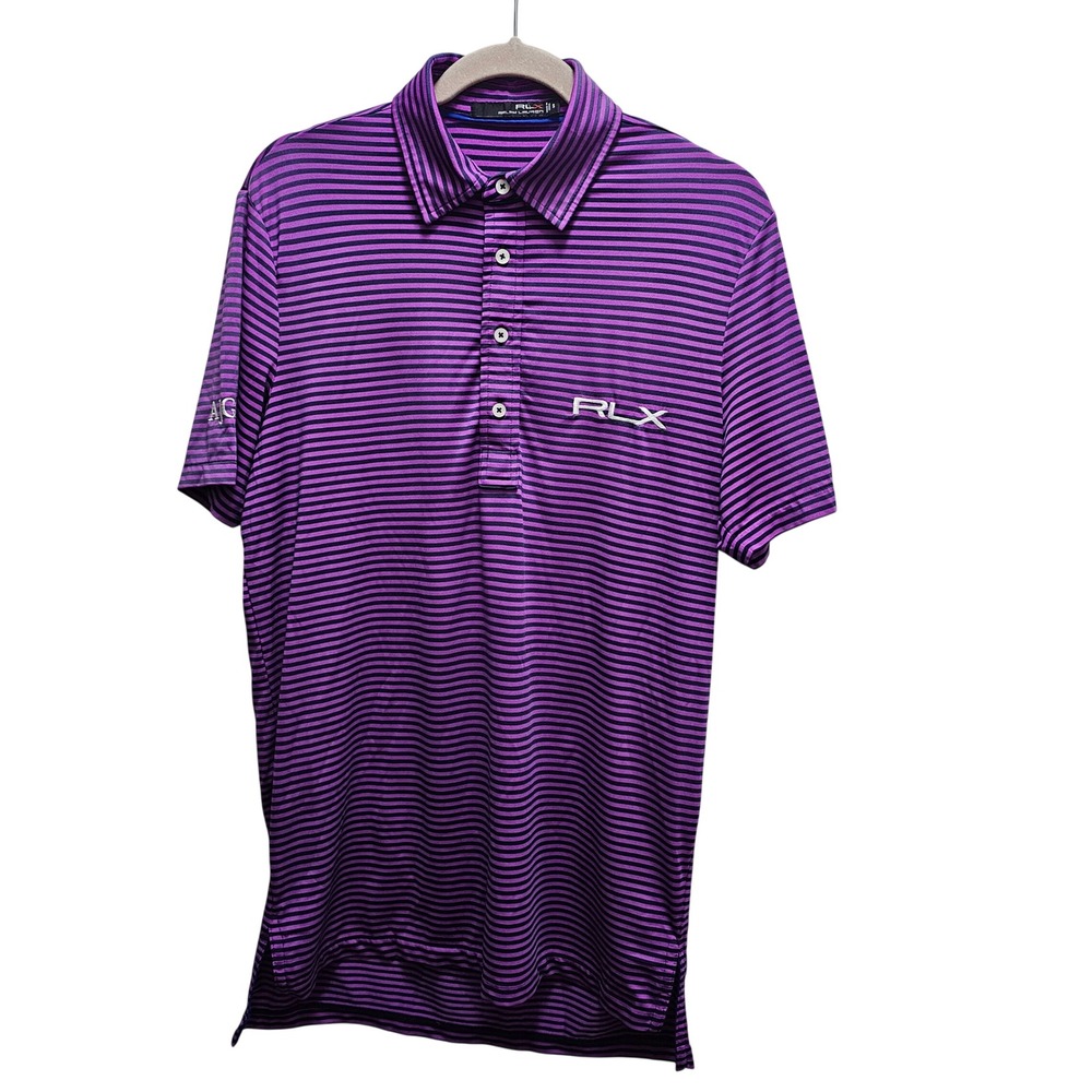 RLX Ralph Lauren Mens Purple Striped Performance Golf Polo Shirt Small AJGA IJGA